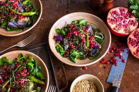 Za'atar Charred Broccoli & Watercress Salad with Pomegranate and Roasted Buckwheat