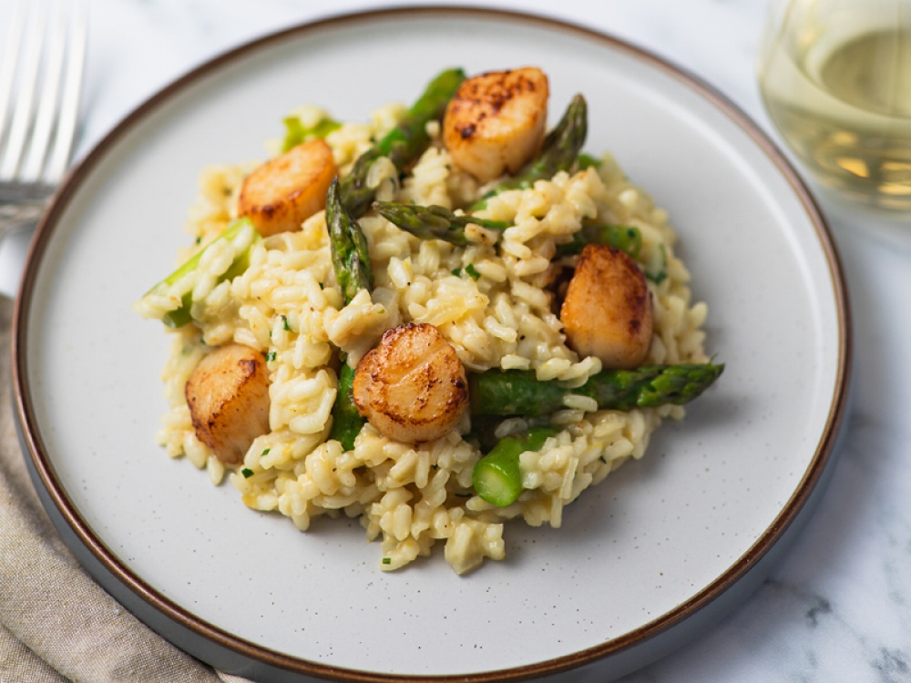 Asparagus Risotto with Pan-Fried Scallops