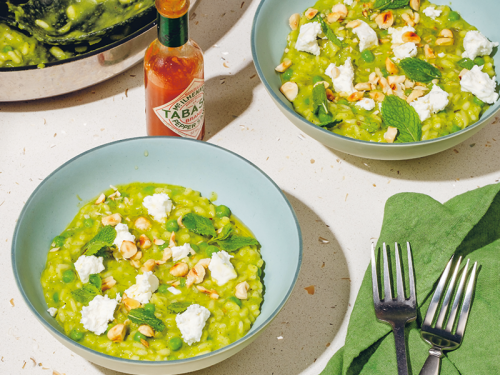 Pea, Feta and Hazelnut Risotto