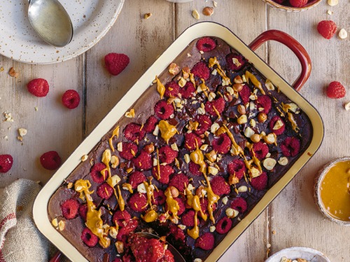 Baked Double Chocolate, Raspberry and Hazelnut Oats