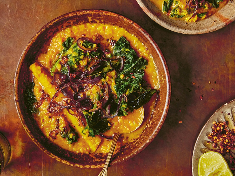 Coconut Dal with Kale in a bowl