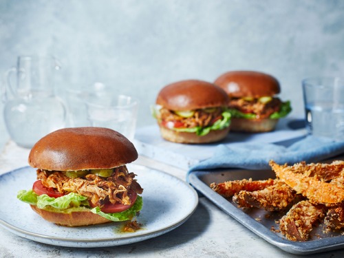 Pulled Turkey Burger with Crispy Sweet Potato Fries