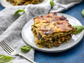 Vegetarian Green Lasagne with Leeks and Miso Pesto