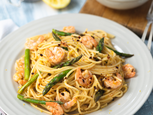 Asparagus and Garlic Prawn Spaghetti