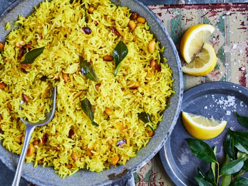 Lemon Rice with Peanuts and Curry Leaves