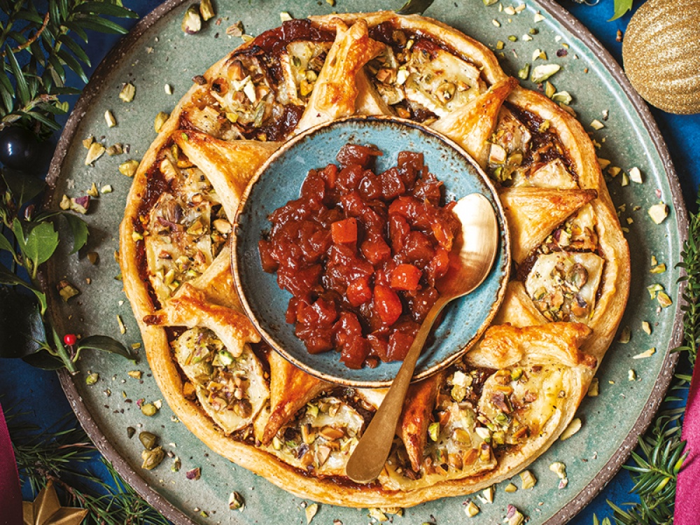 Brie and Pickle Pastry Wreath
