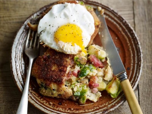 Parsnip, Brussels Sprout & Bacon Potato Cakes
