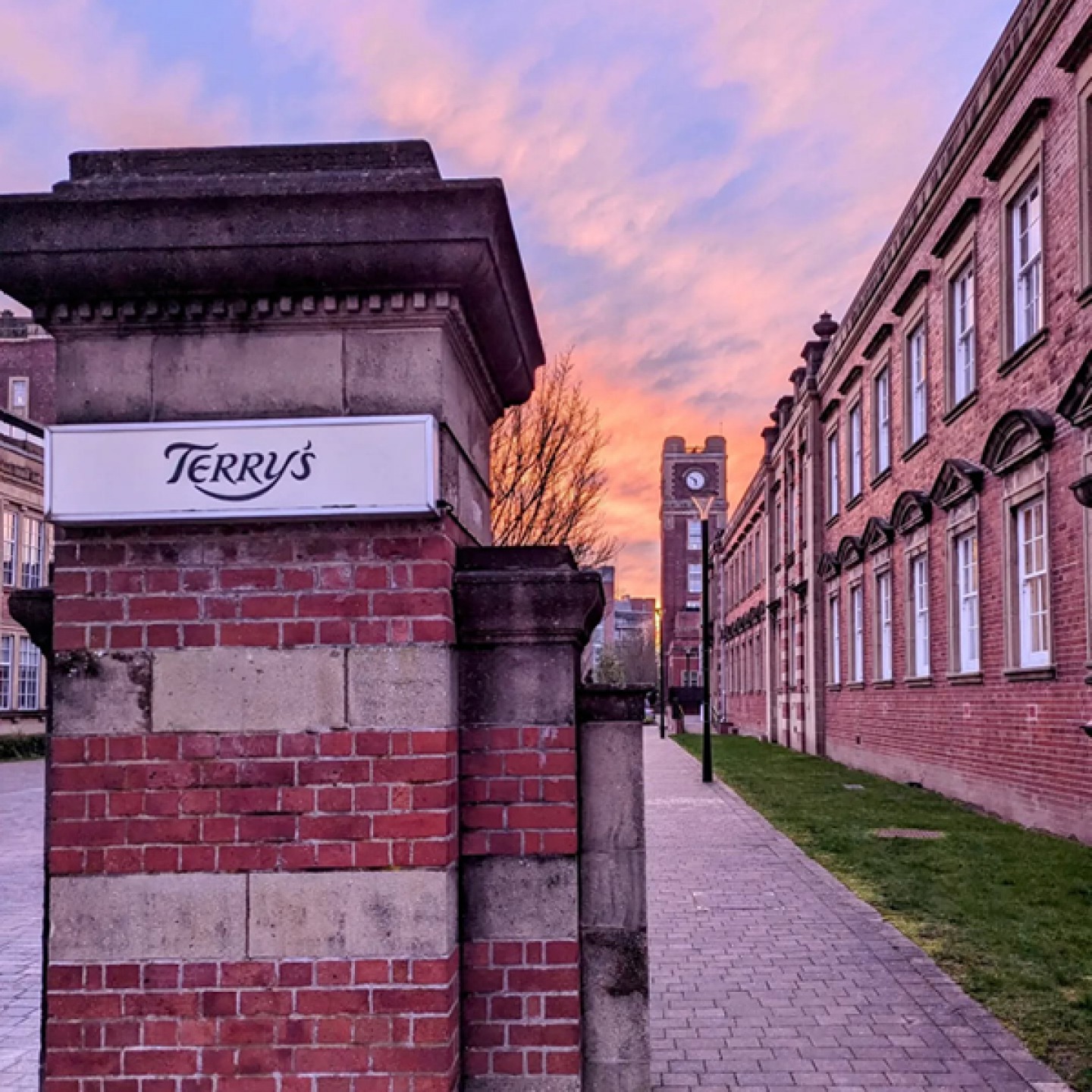 Old Terry's Chocolate Factory with sign on gate post
