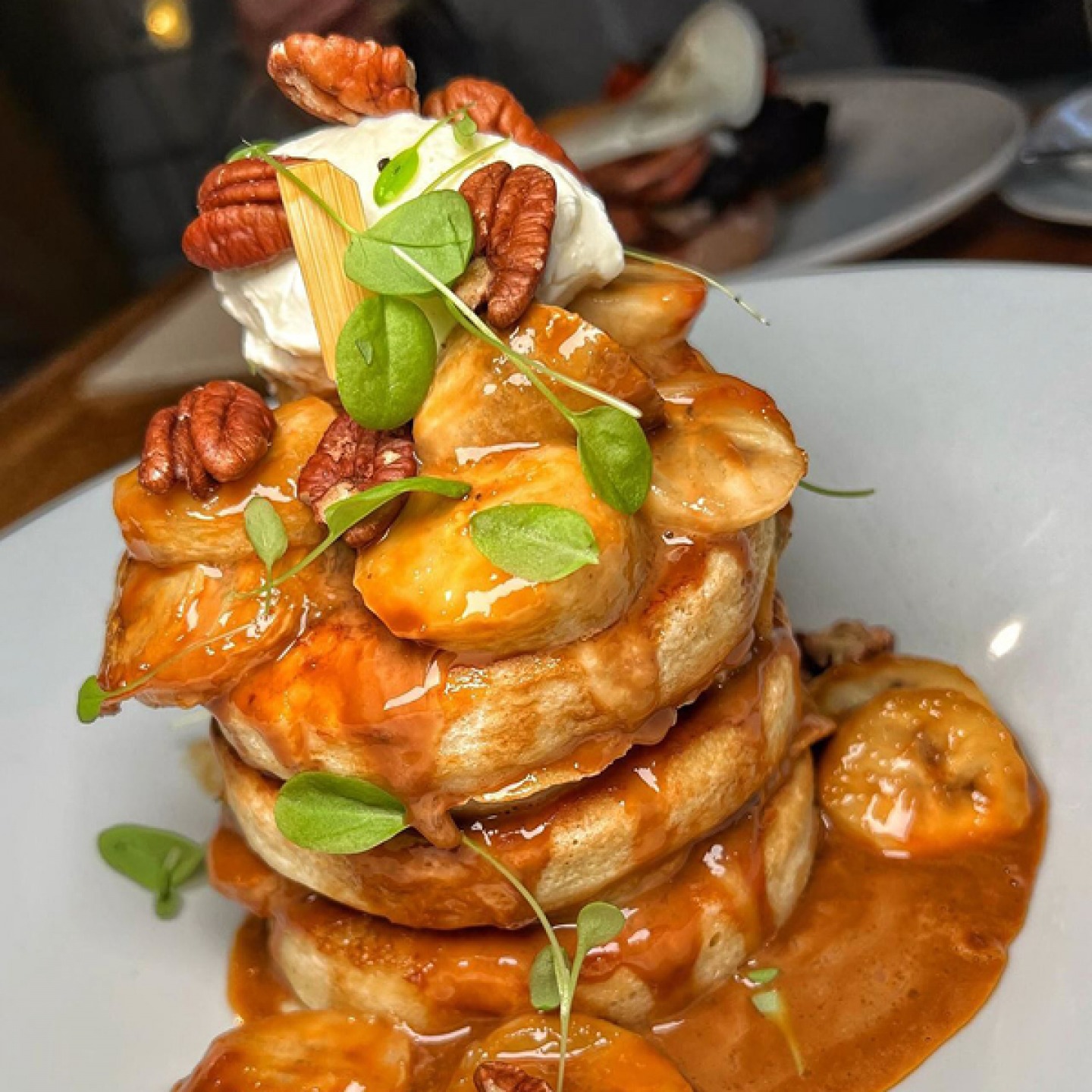 Pancake stack with pecans