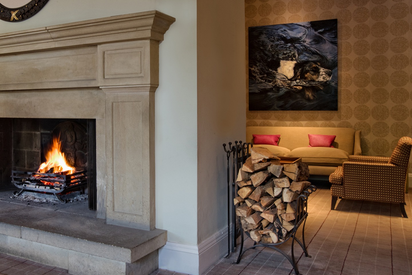 Rudding Park Hotel Reception Winter Fireplace Logs