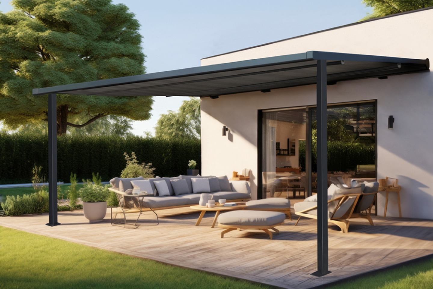 Covered outdoor seating area attached to modern home | Thomas Sanderson