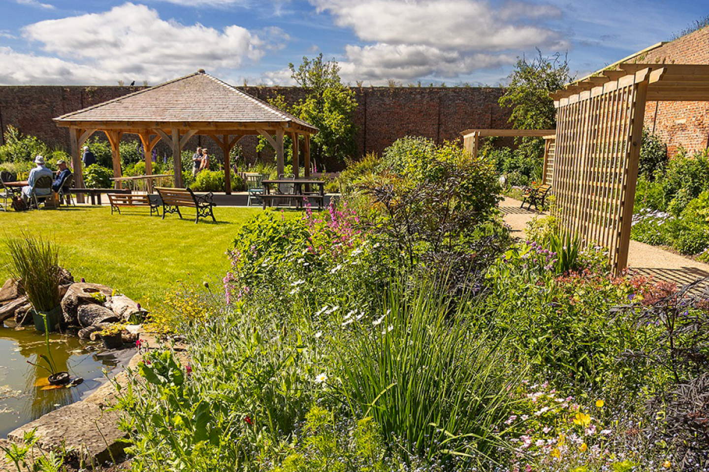 walled gardens with pond