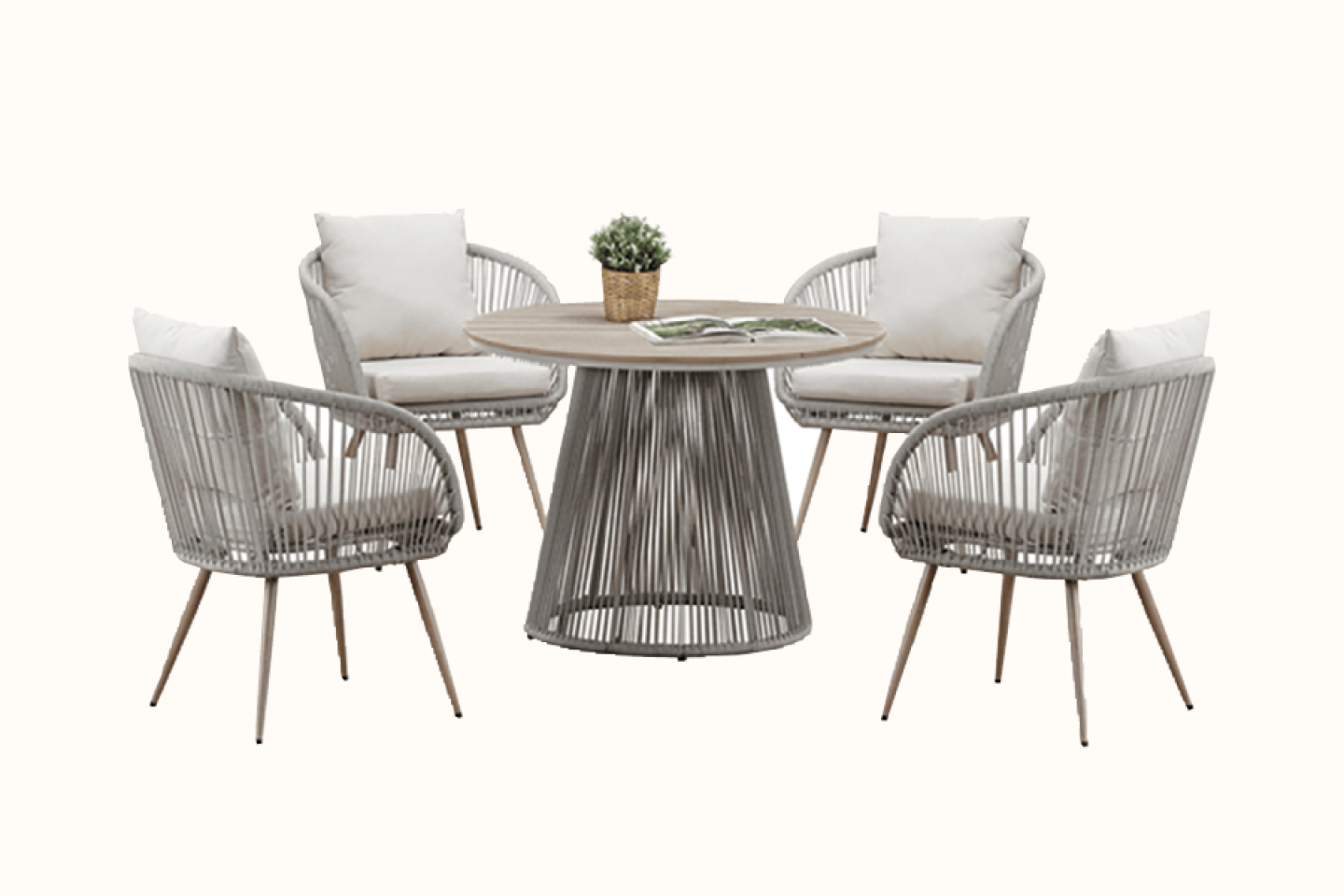 Piper neutral four-seater outdoor dining set