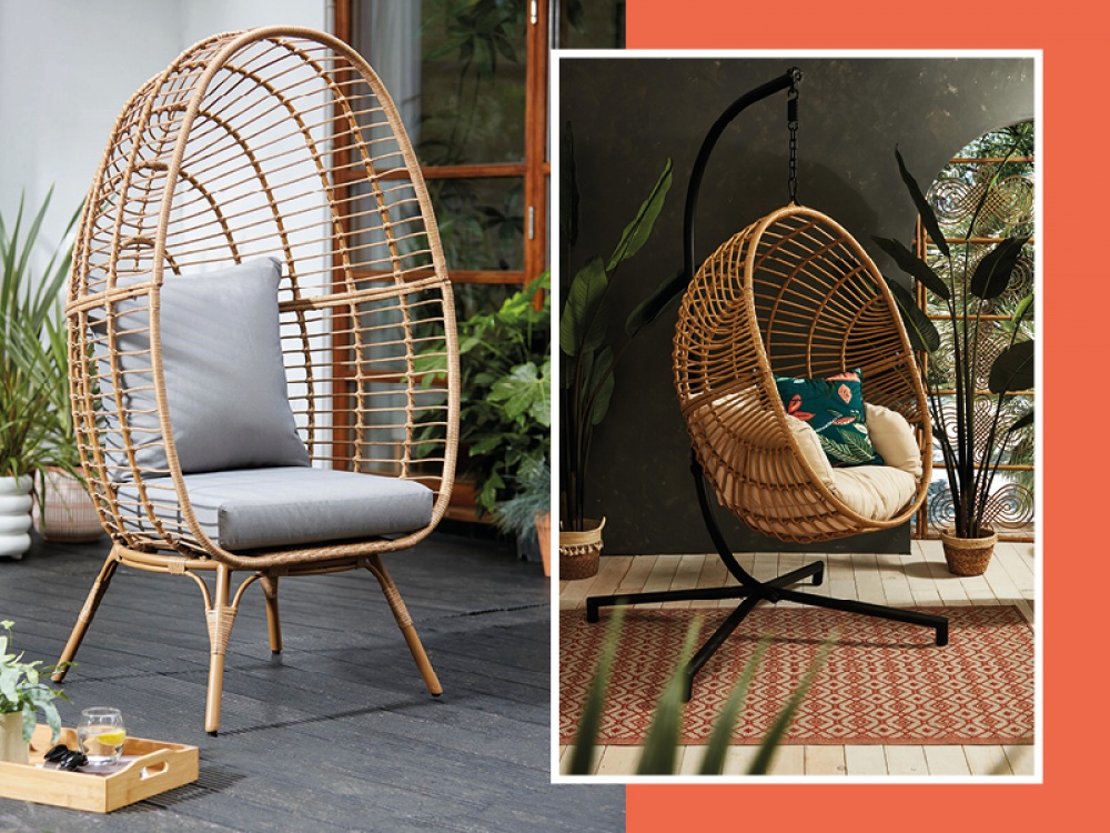 collage of egg chairs