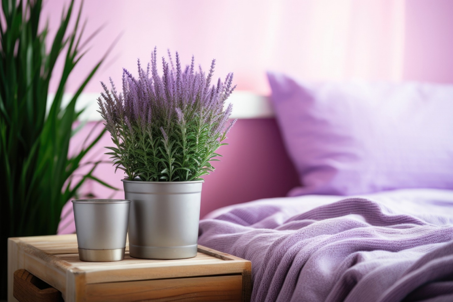 Lavender potted at a bedside