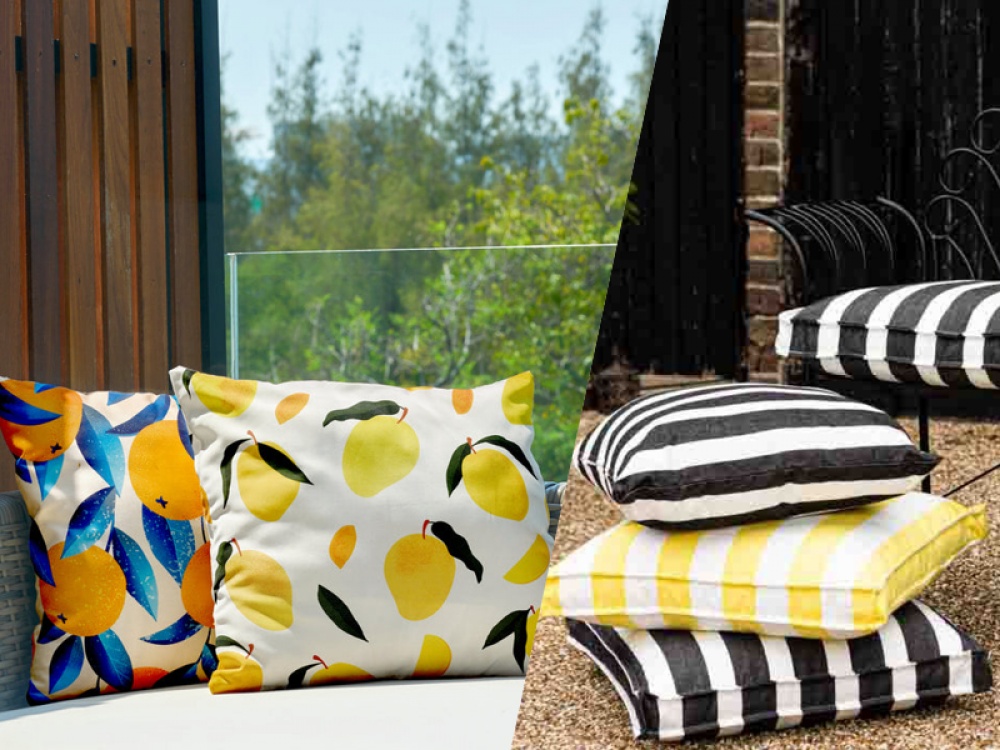 outdoor living space with cushions