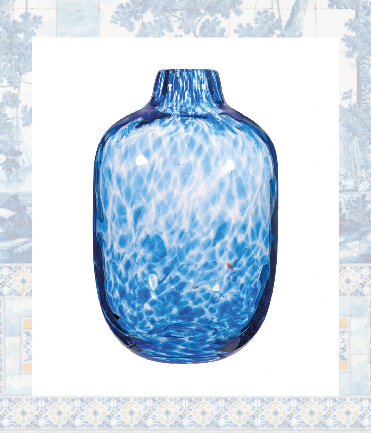 Blue speckled glass vase