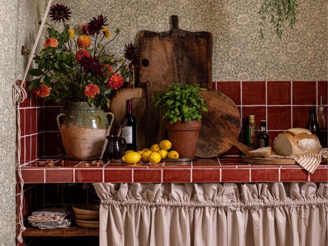 red tiles in a kitchen