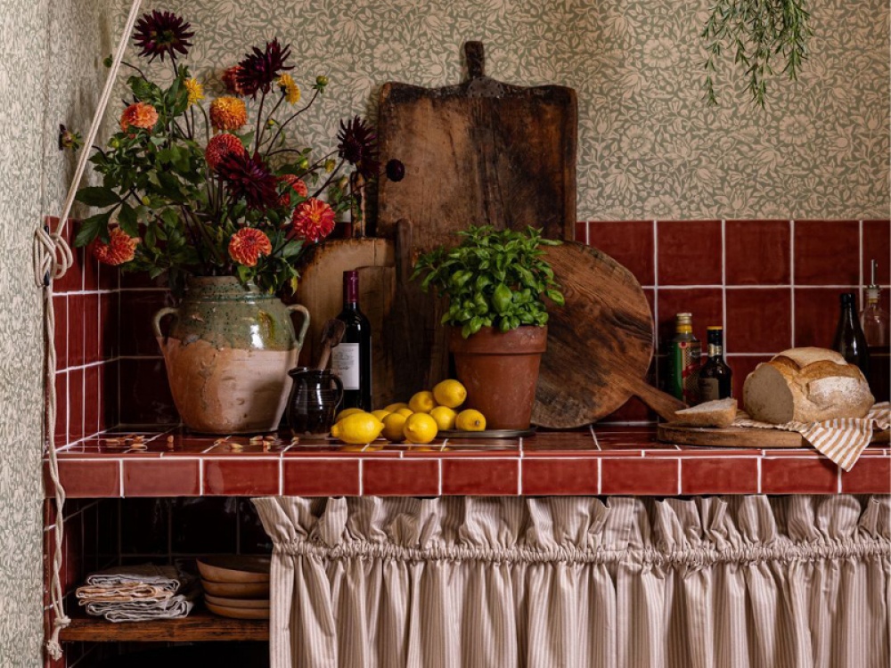 red tiles in a kitchen