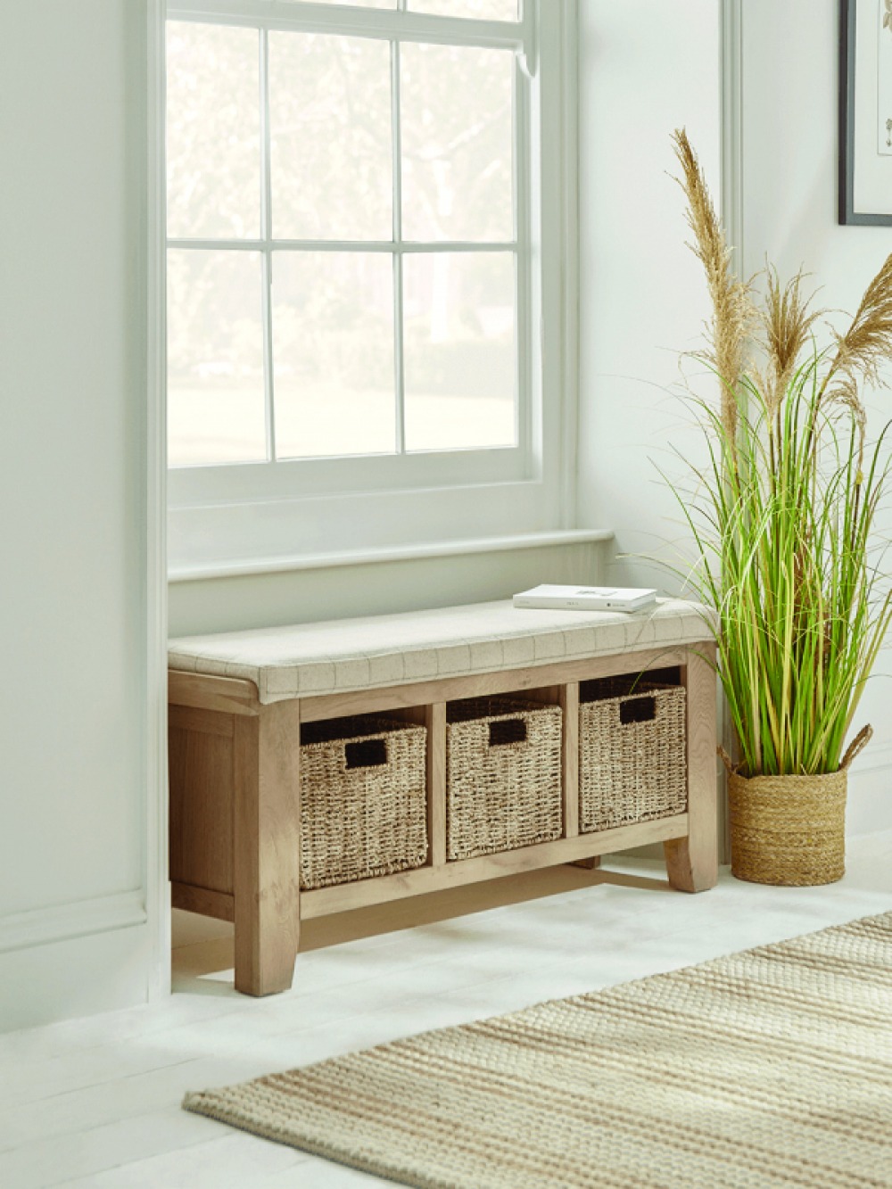 bench window seat with storage baskets