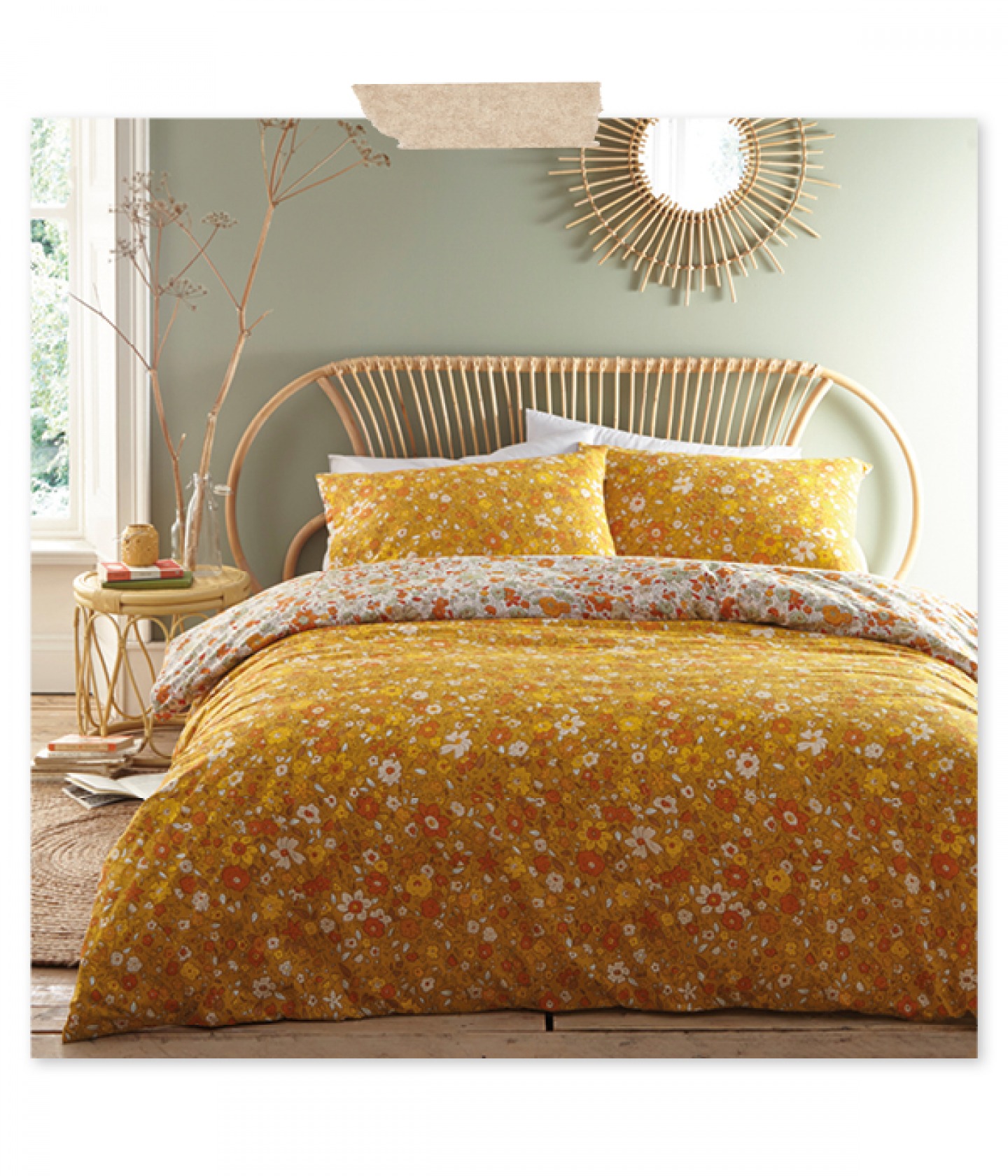 Bedroom set with golden yellow bed spread