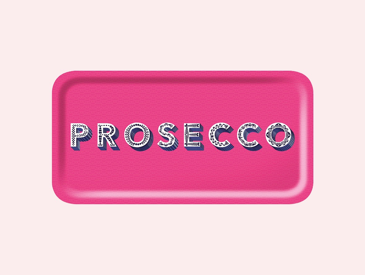 Bright pink Prosecco tray