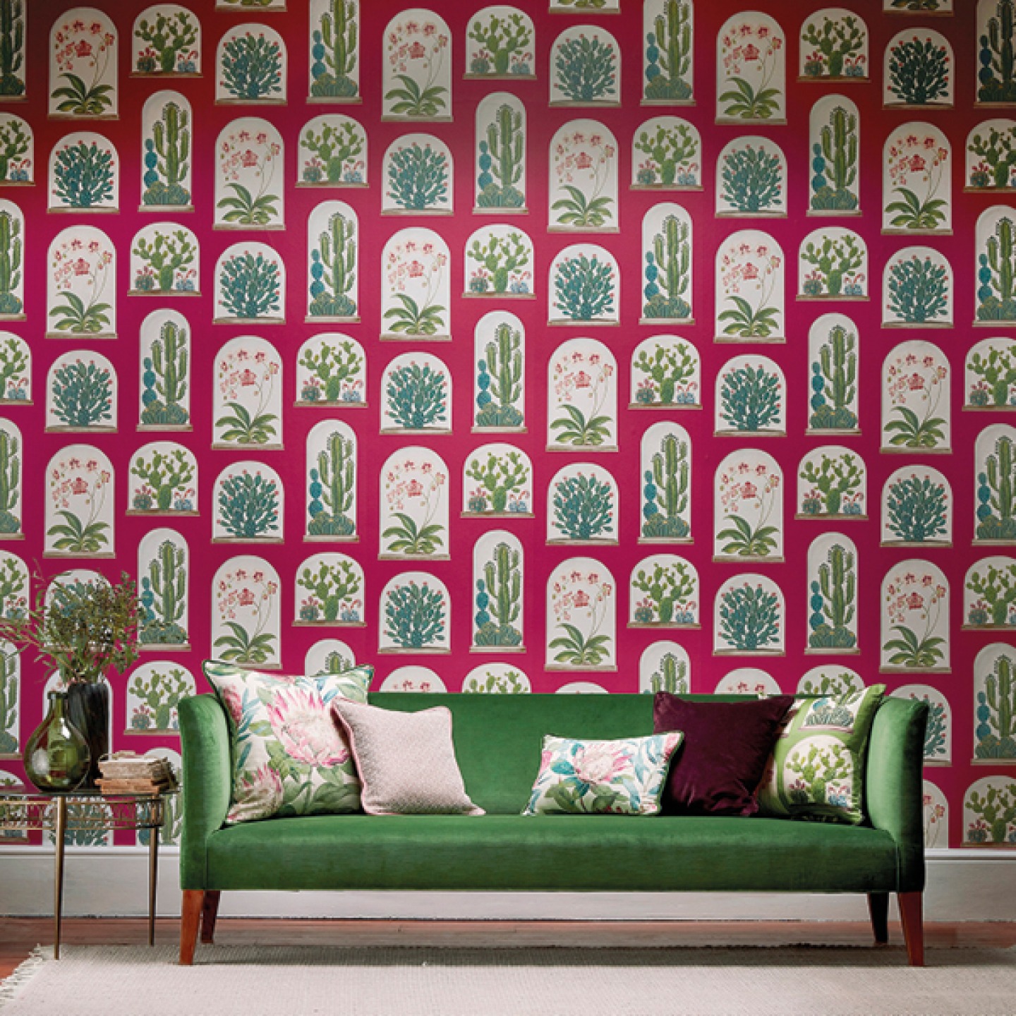 Sanderson Wallpaper with green sofa