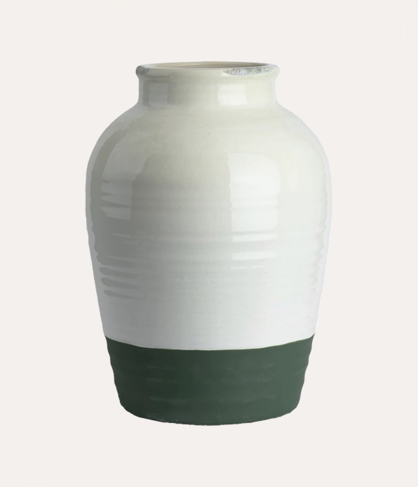statement pot with an olive green band