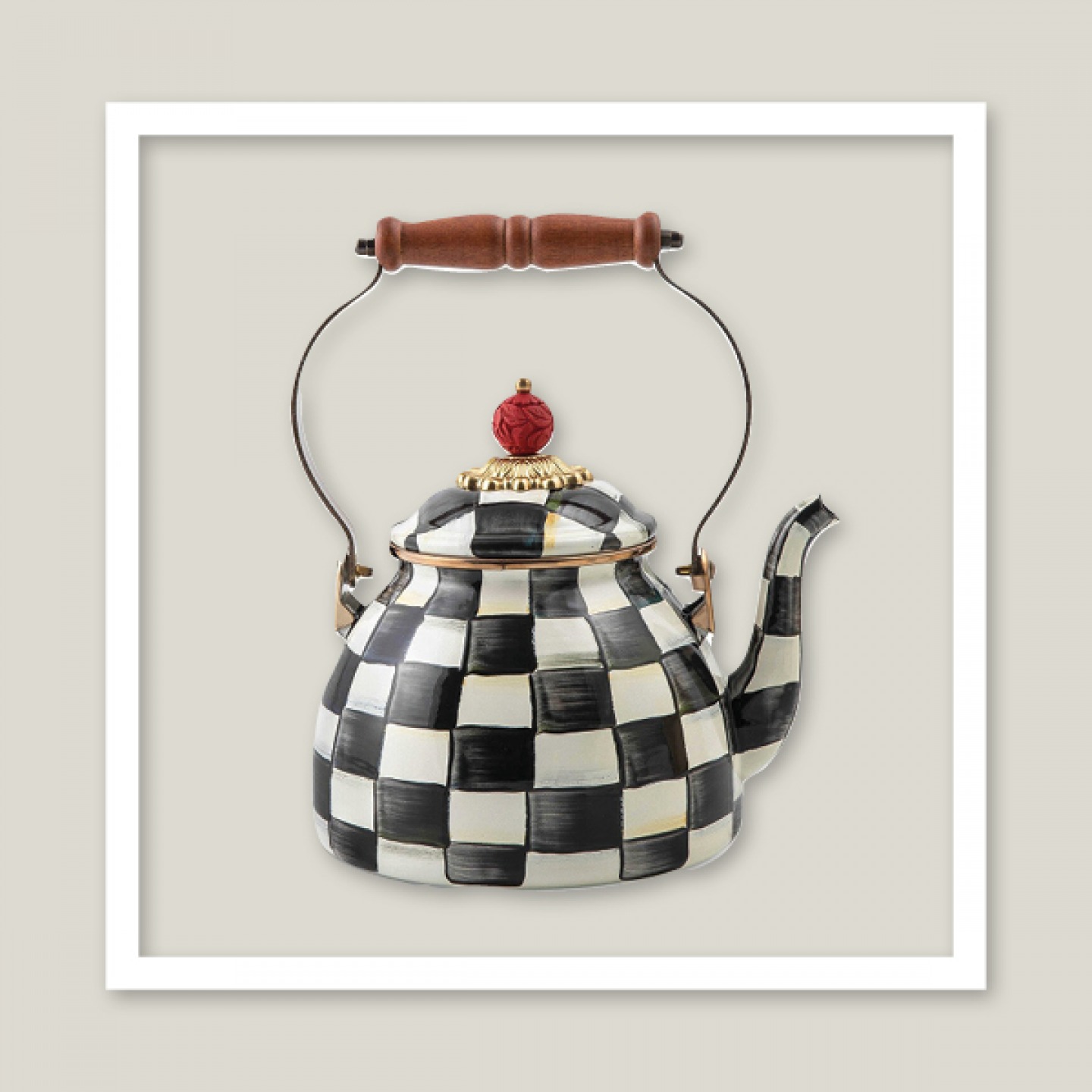 Check enamel tea kettle