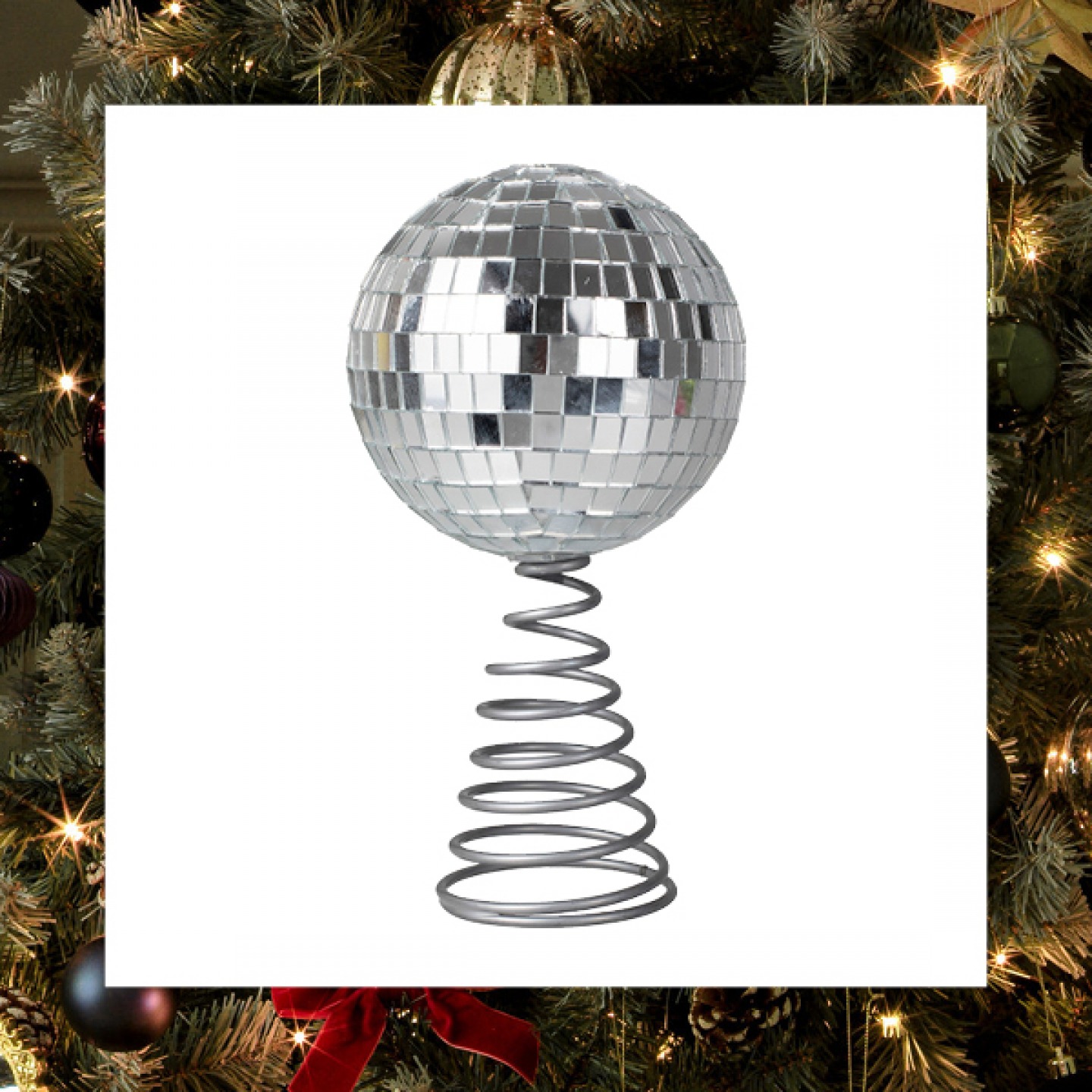 Silver disco ball Christmas tree topper