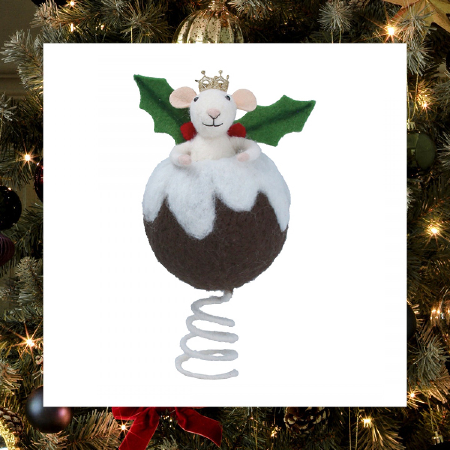 Wool pudding mouse tree topper