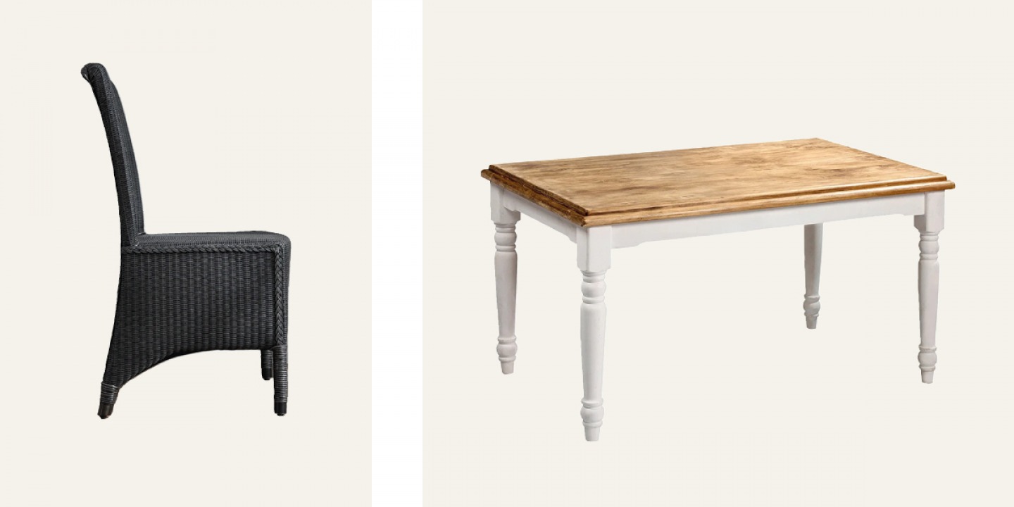 Lloyd Loom dining chair | Painted farmhouse table