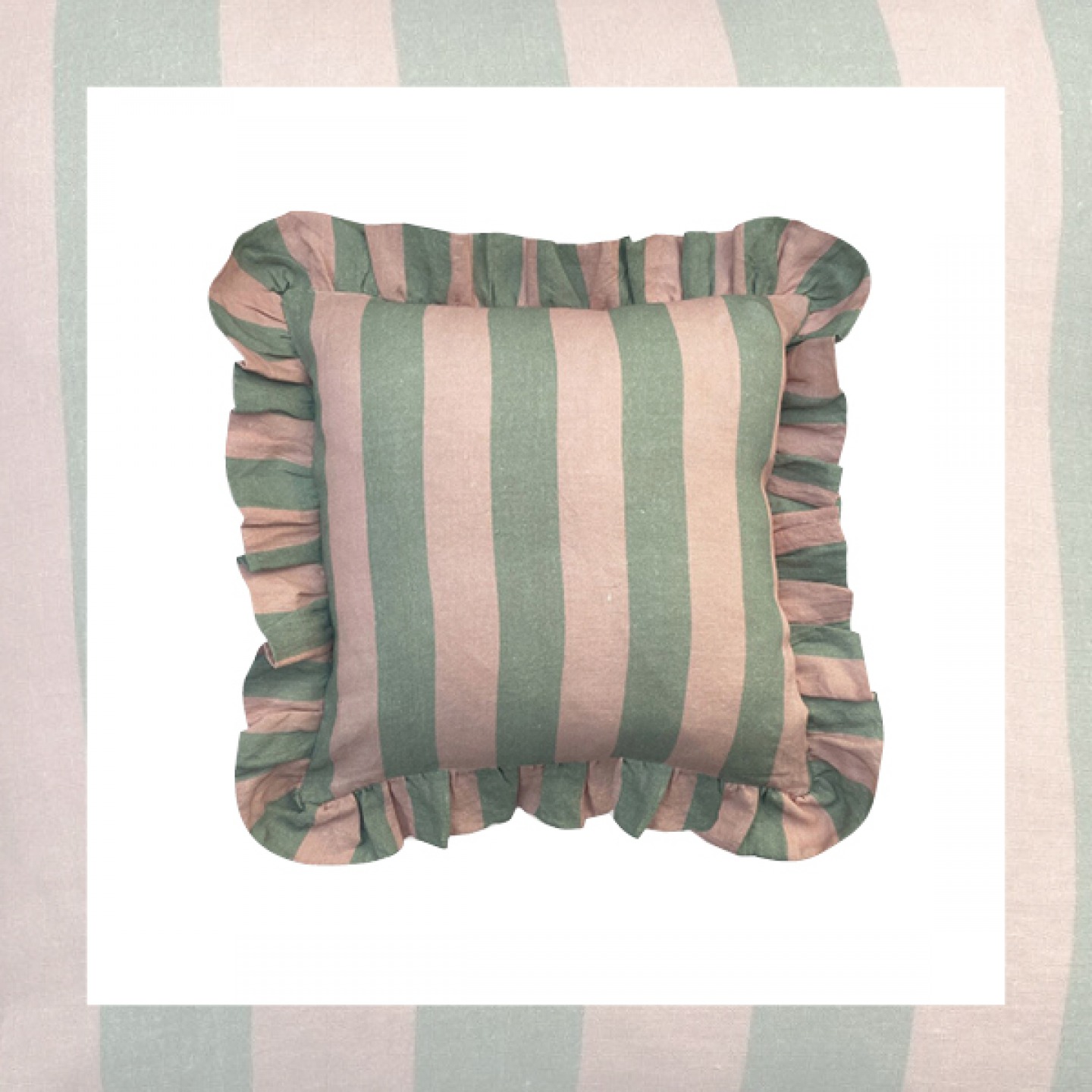 Wide stripe frill filled cushion