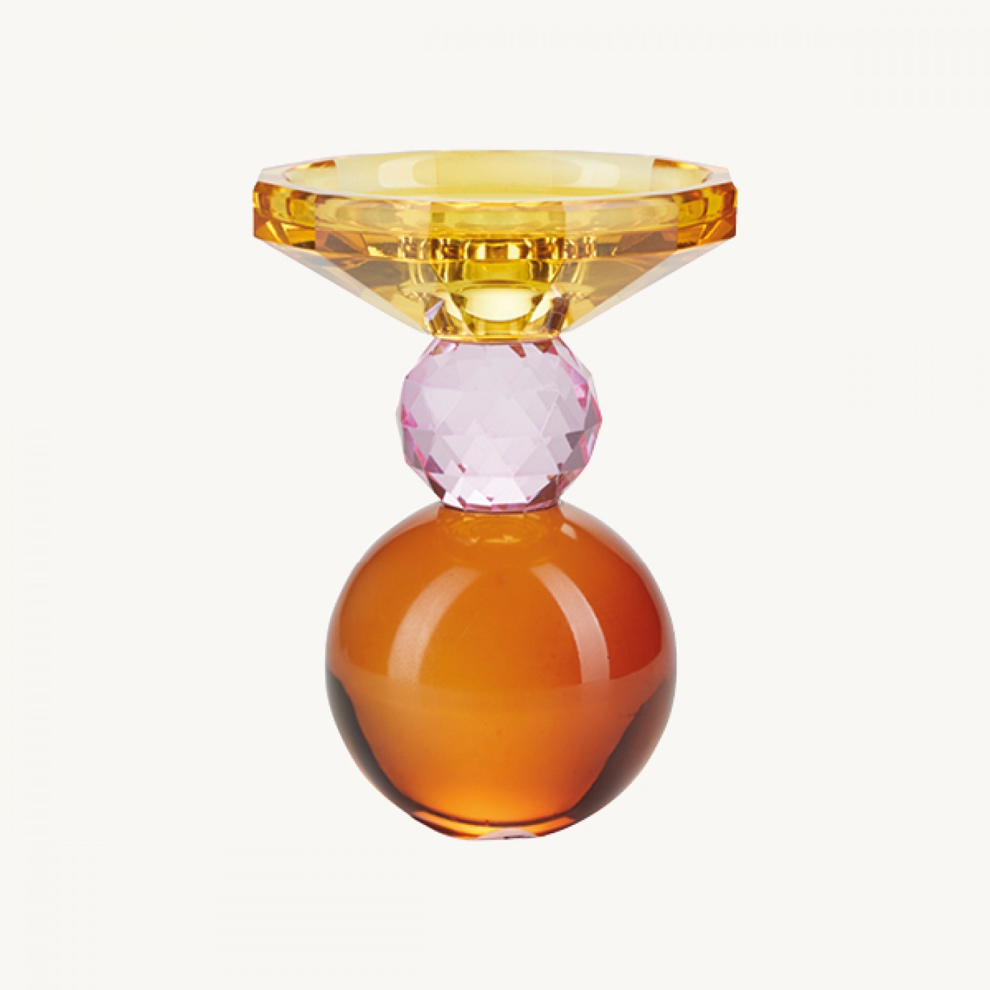 Faceted pink and amber crystal candle holder