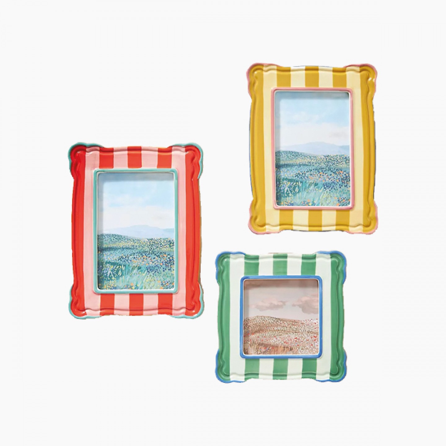 Red, yellow and green striped photo frames