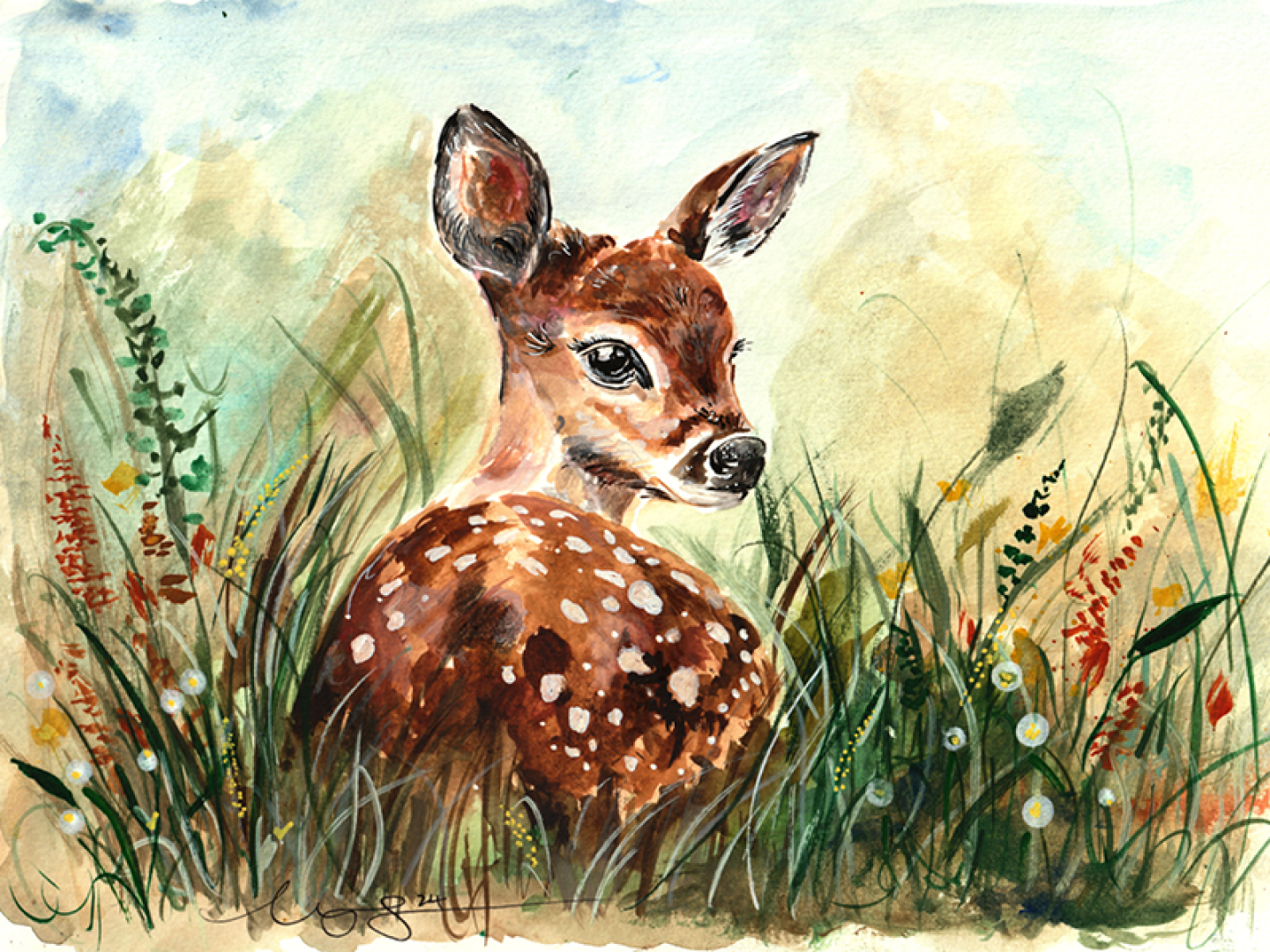 watercolour deer