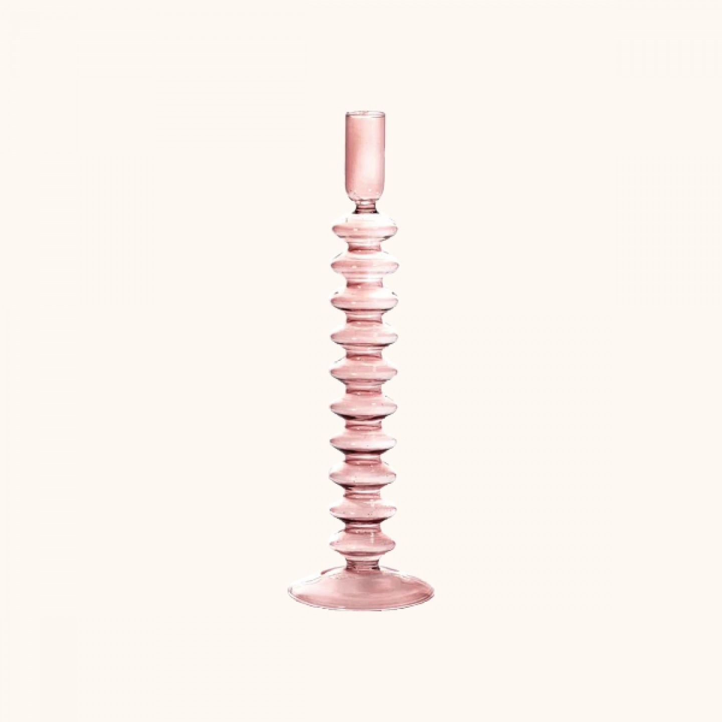 Handblown pink glass candleholder