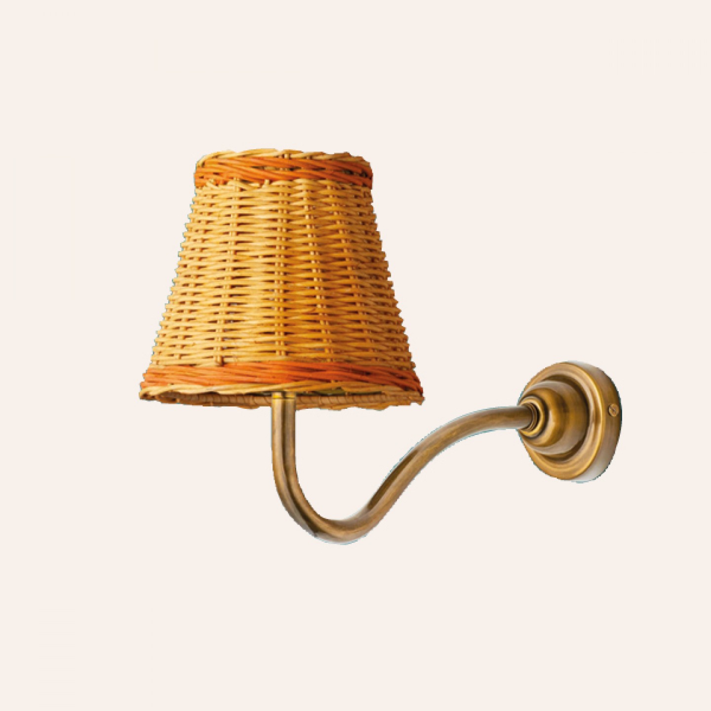 Swan neck wall fitting with rattan shade