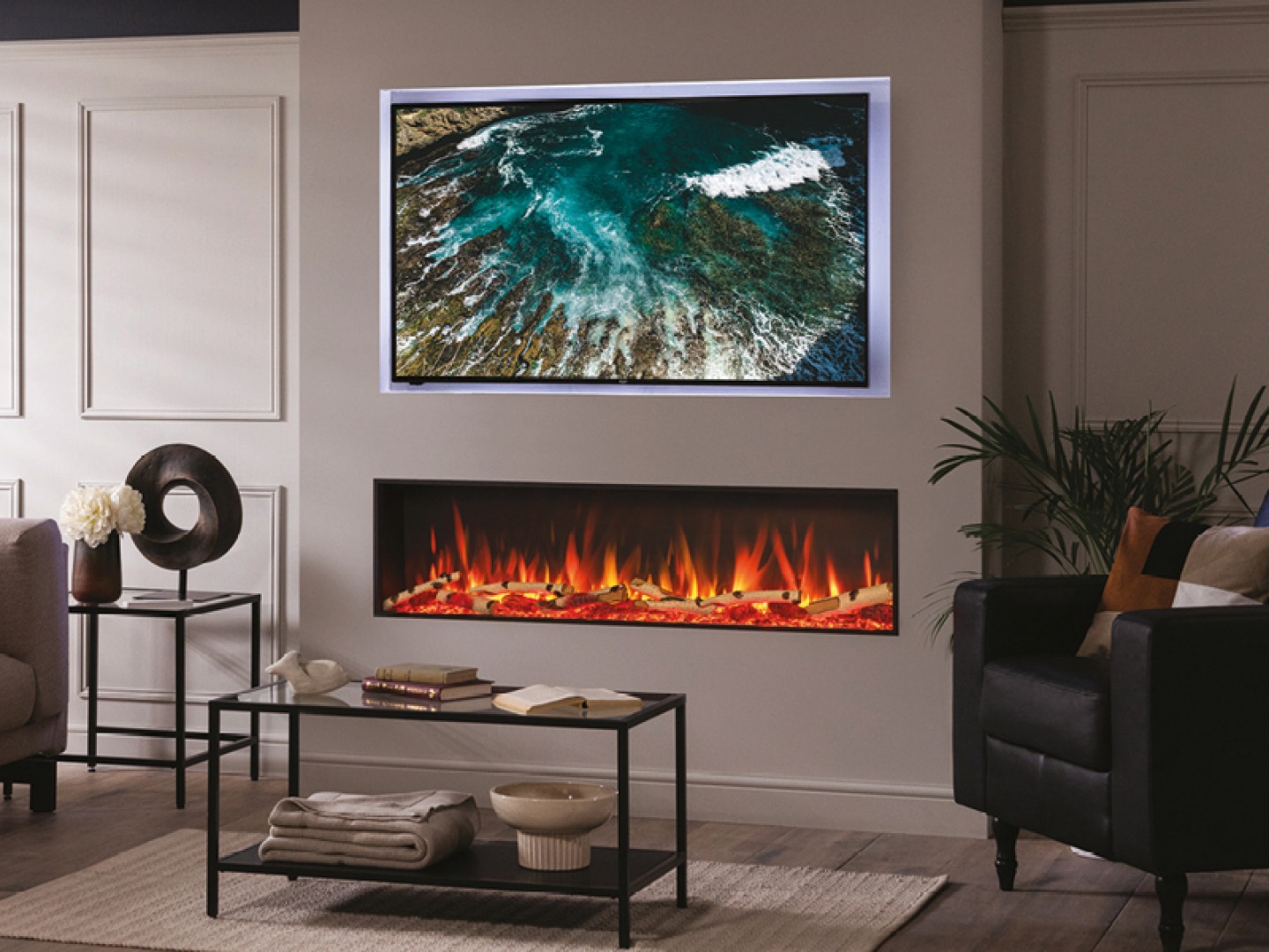 Fireplace in a bespoke media wall