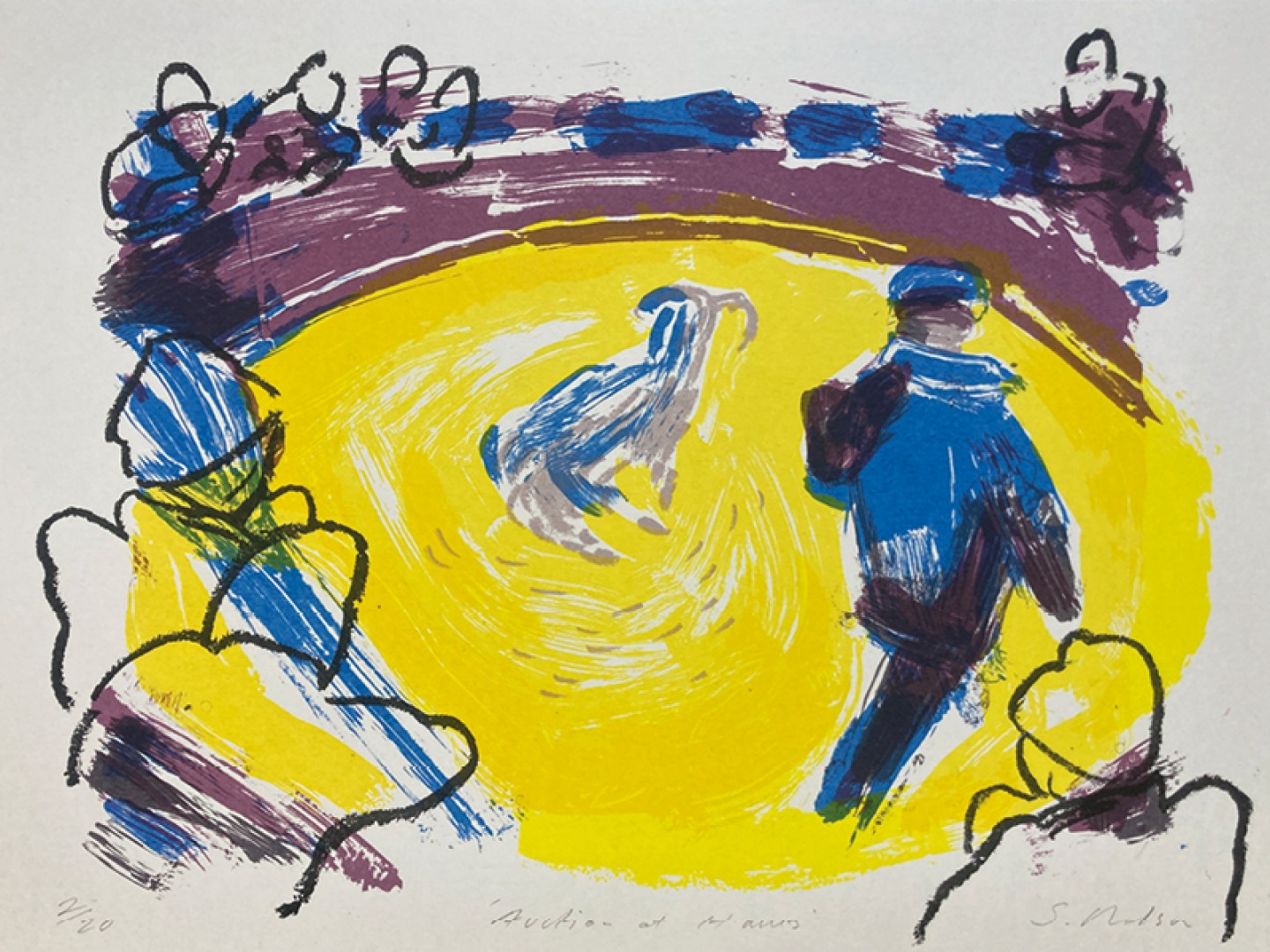 ‘Auction at Hawes’ limited edition screen print 38 x 28cm, Sarah Nelson