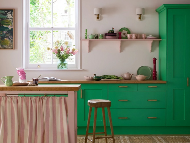 How to Style a Bold Green and Pink Kitchen