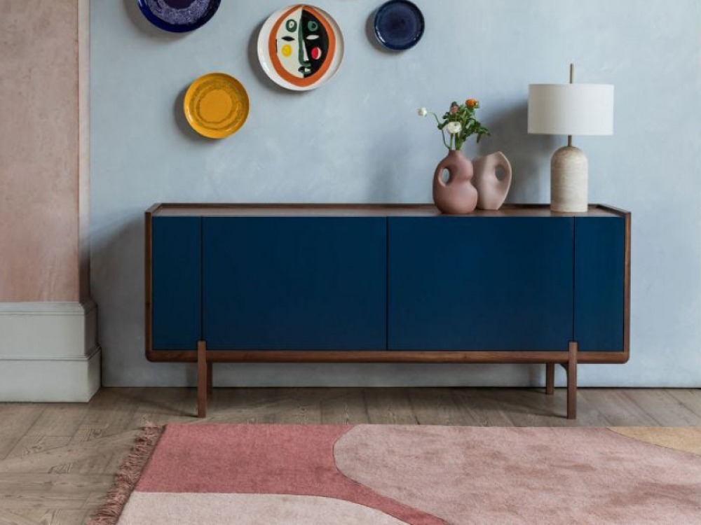 cobalt blue and walnut sideboard