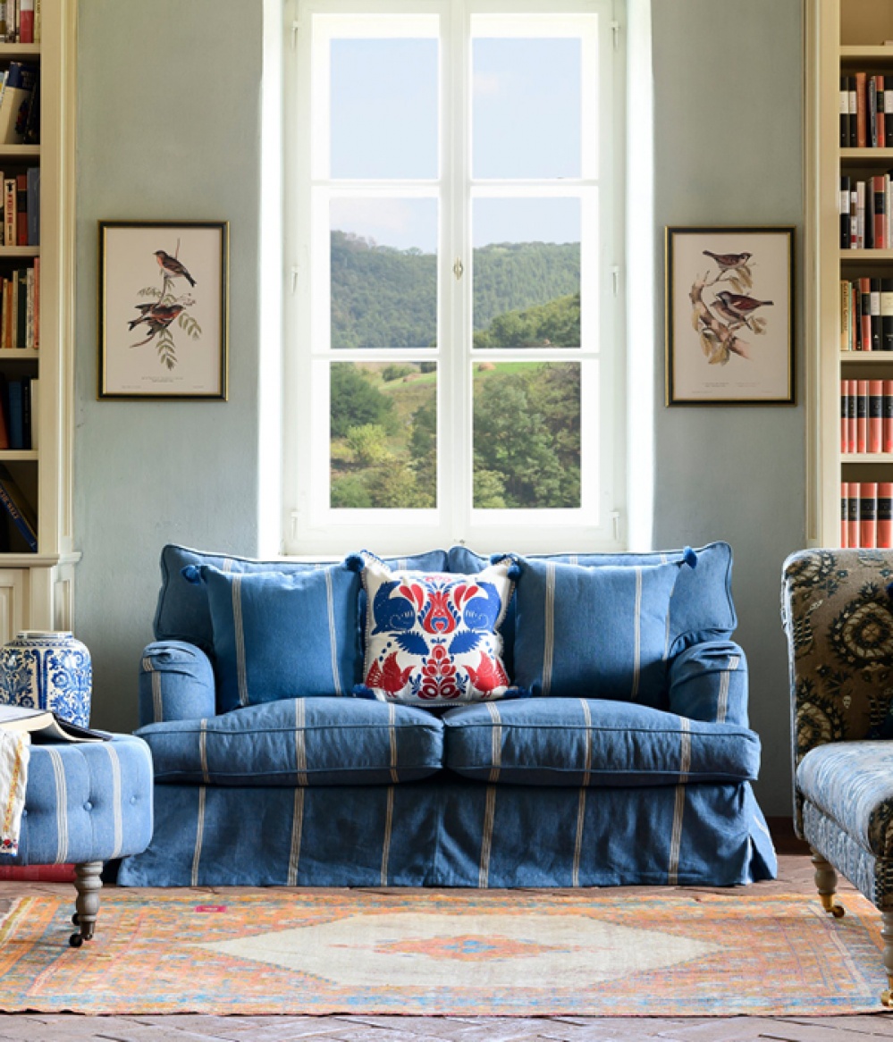 Striped sofa in room setting