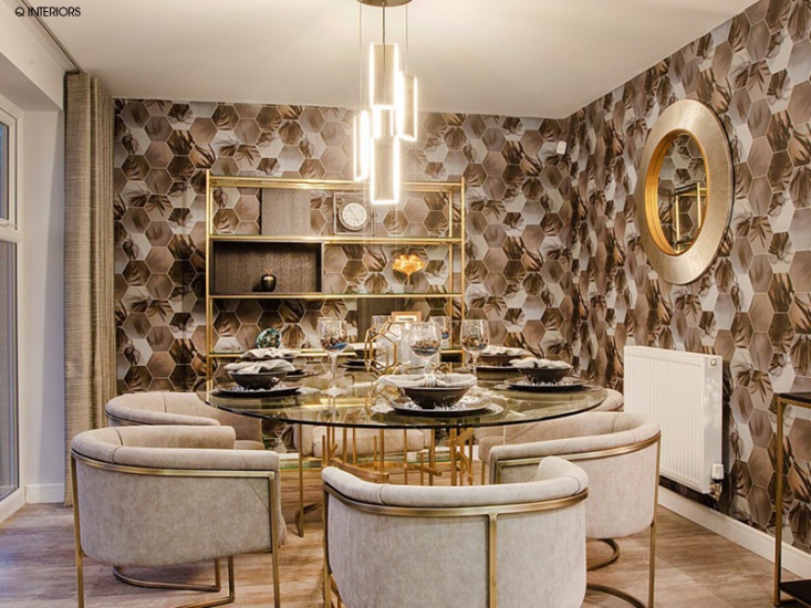 Q Interiors Mustard and Silver Dining Room