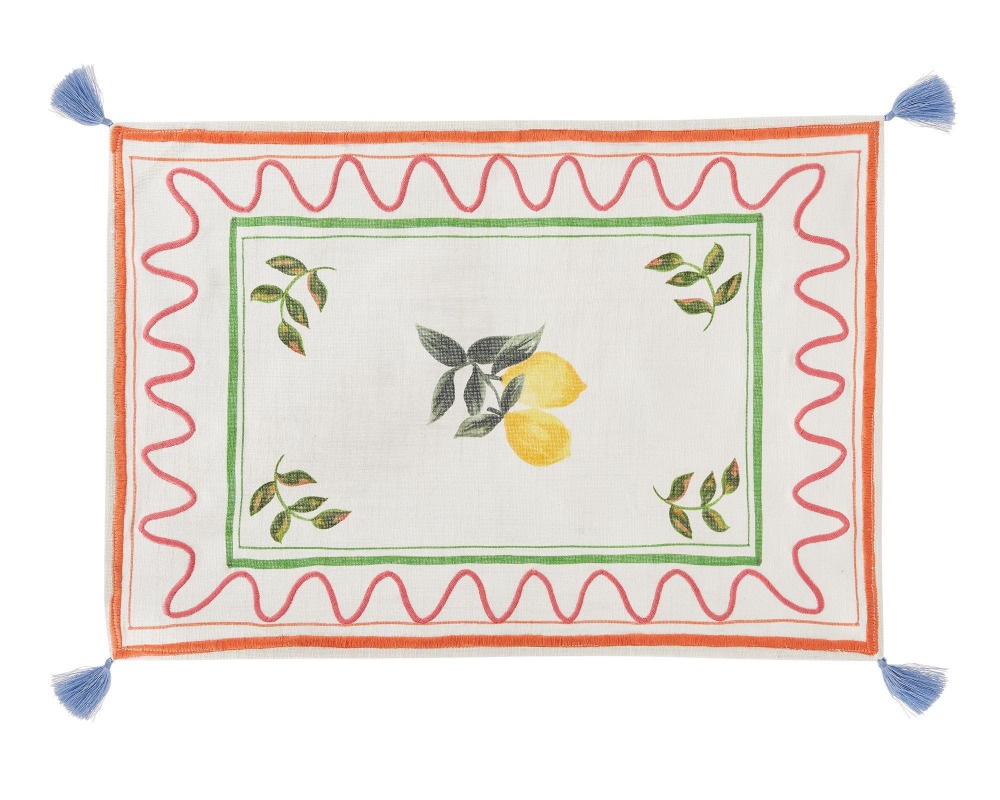 Embroidered lemon tea towel, £10 Oliver Bonas