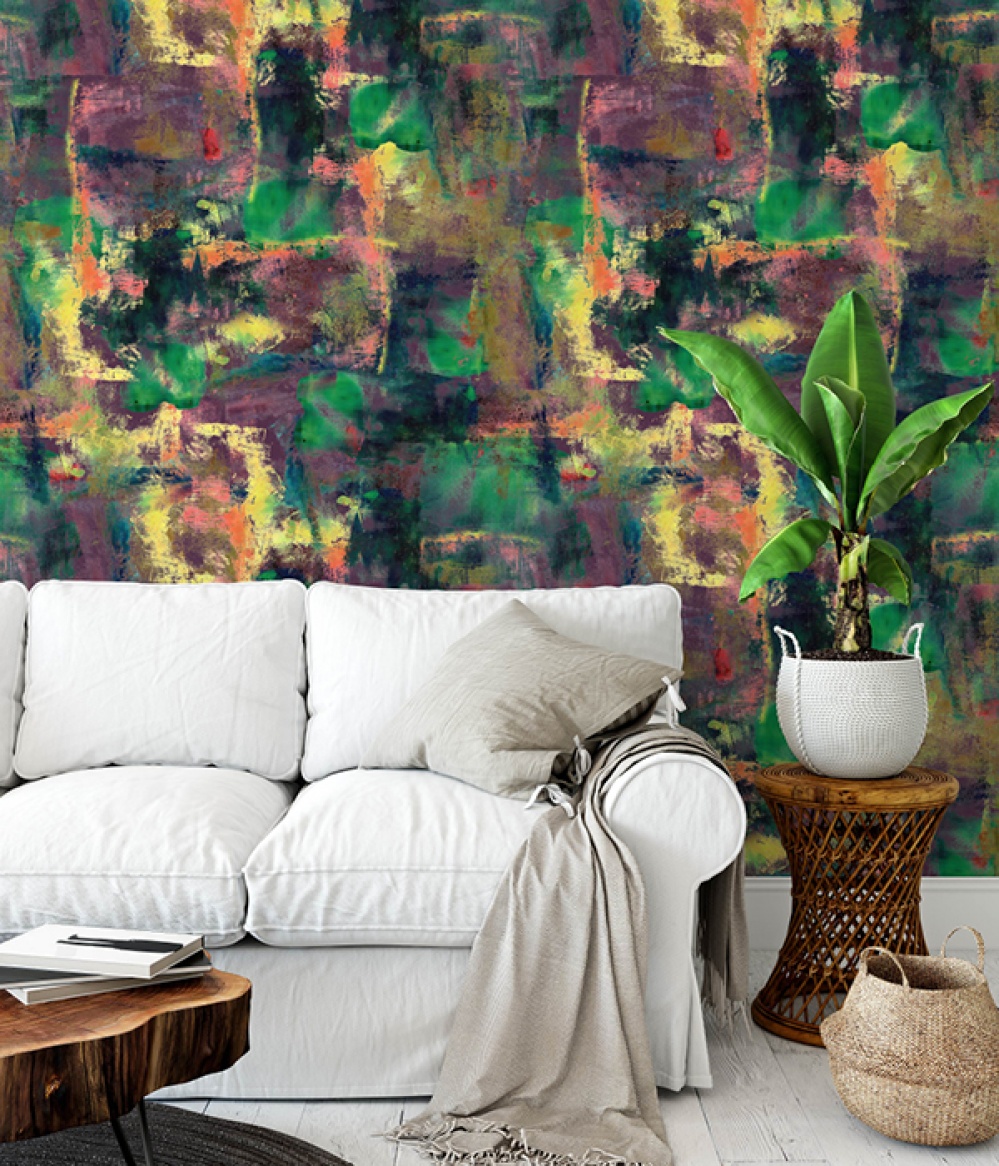 bold print wallpaper in room set