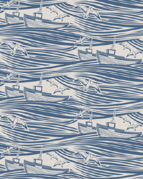 Whitby washed denim wallpaper, Mini Moderns