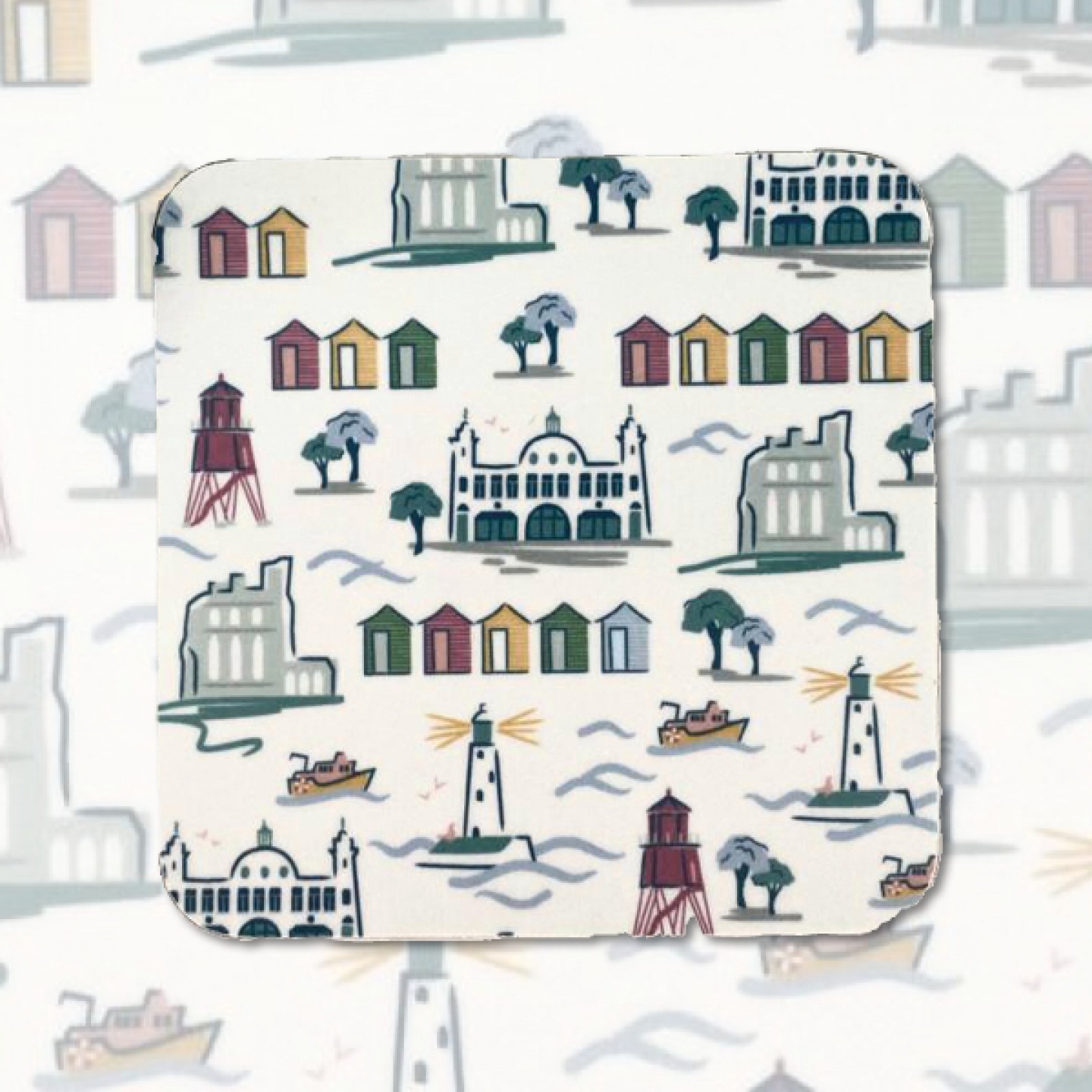 coaster with landmarks on