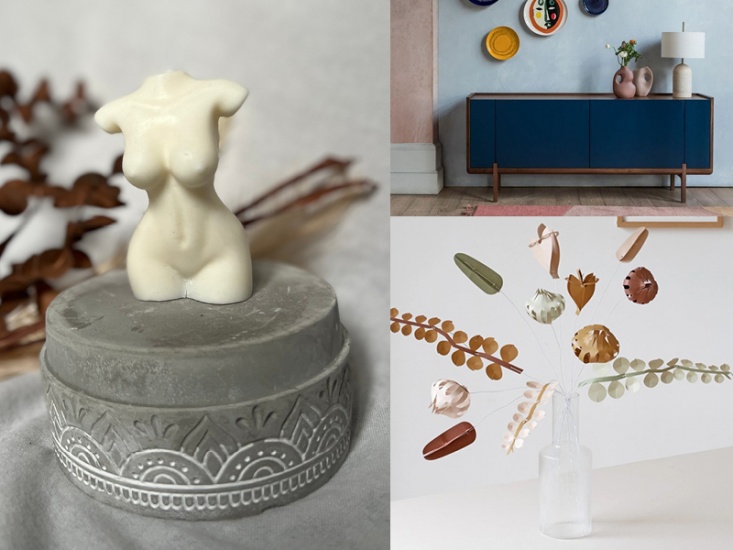 shell shape headboard with made bed from The Trove