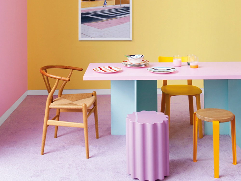 Pink and Yellow dining room and table